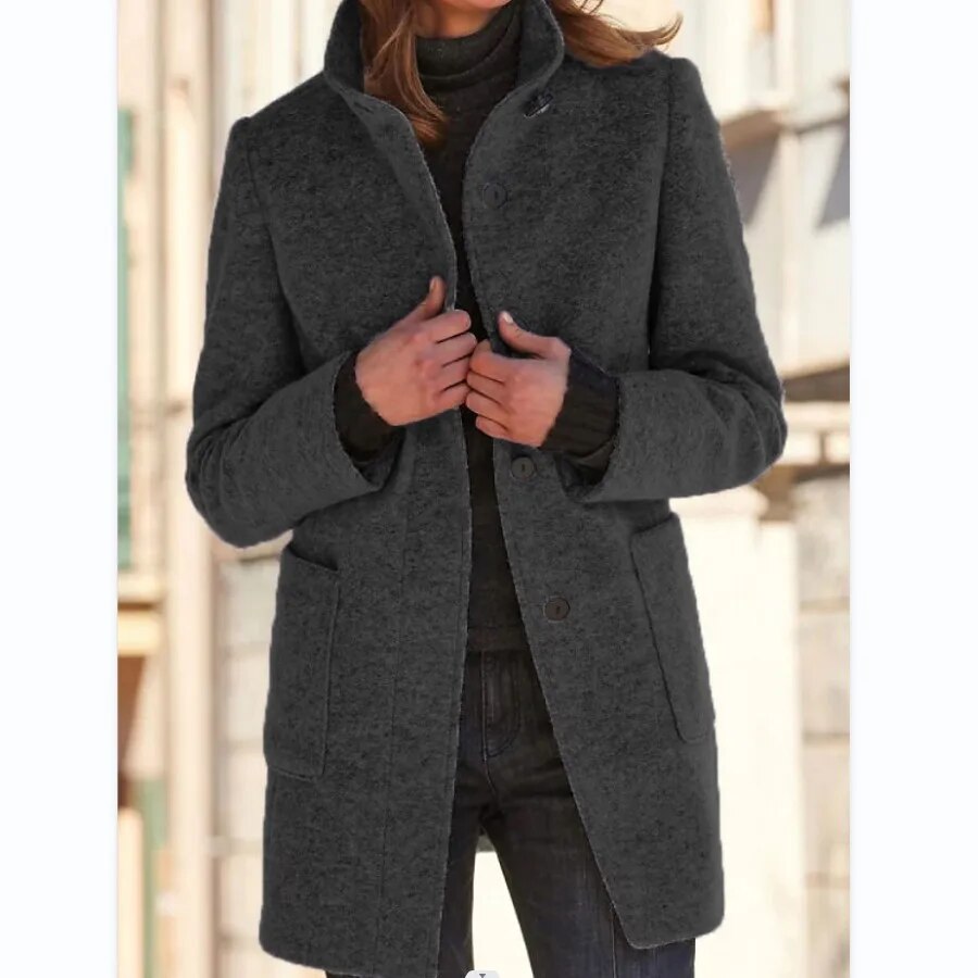 Eleganter Damen-Wollmantel für den Winter mit Knopfverschluss