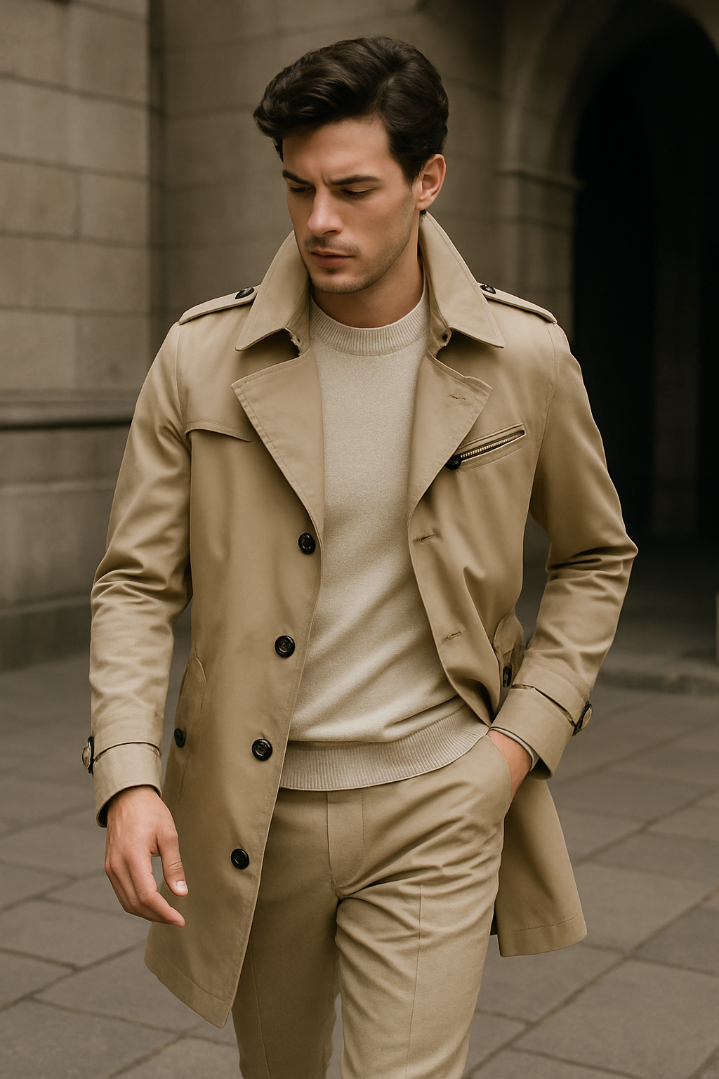 Eleganter Herren-Trenchcoat mit strukturierter Passform