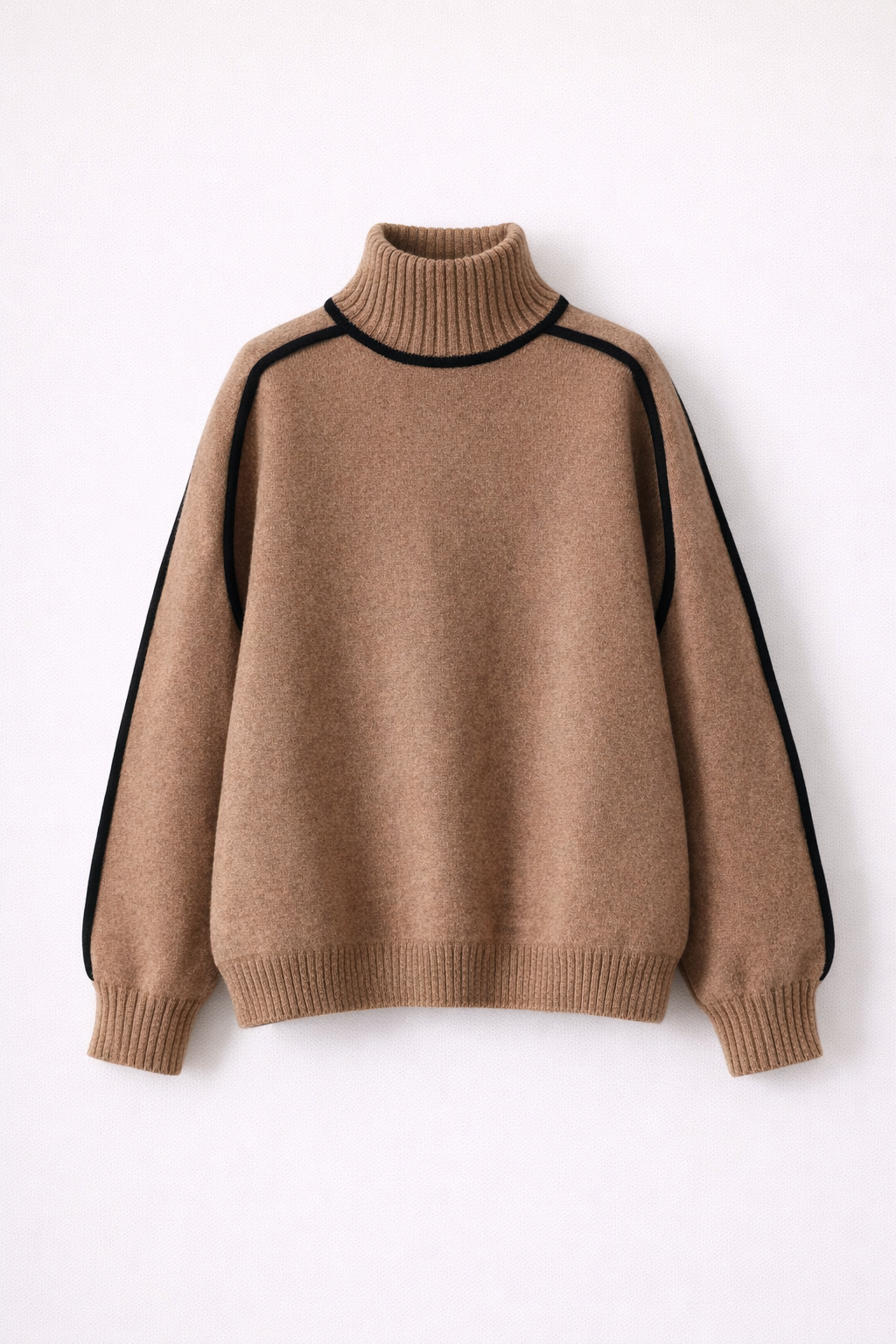 Eleganter Kaschmir-Rollkragenpullover für Damen mit feinen Kontrastdetails