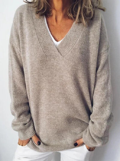 Eleganter Oversize-Strickpullover mit V-Ausschnitt für Damen
