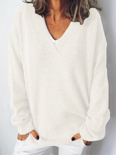 Eleganter Oversize-Strickpullover mit V-Ausschnitt für Damen