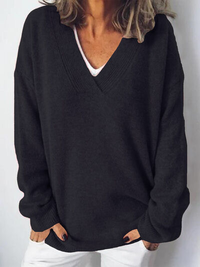 Eleganter Oversize-Strickpullover mit V-Ausschnitt für Damen