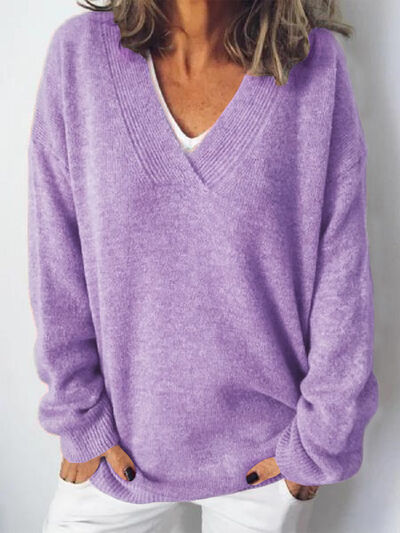 Eleganter Oversize-Strickpullover mit V-Ausschnitt für Damen