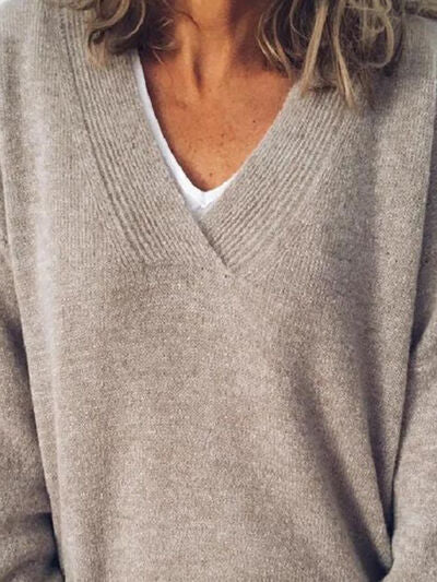 Eleganter Oversize-Strickpullover mit V-Ausschnitt für Damen