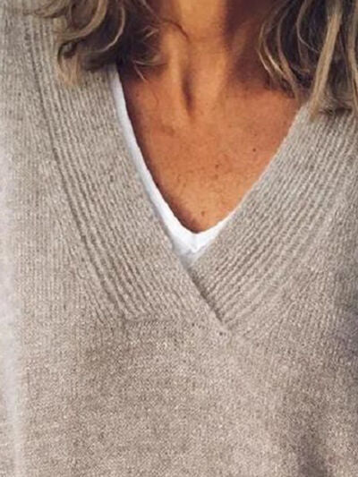 Eleganter Oversize-Strickpullover mit V-Ausschnitt für Damen