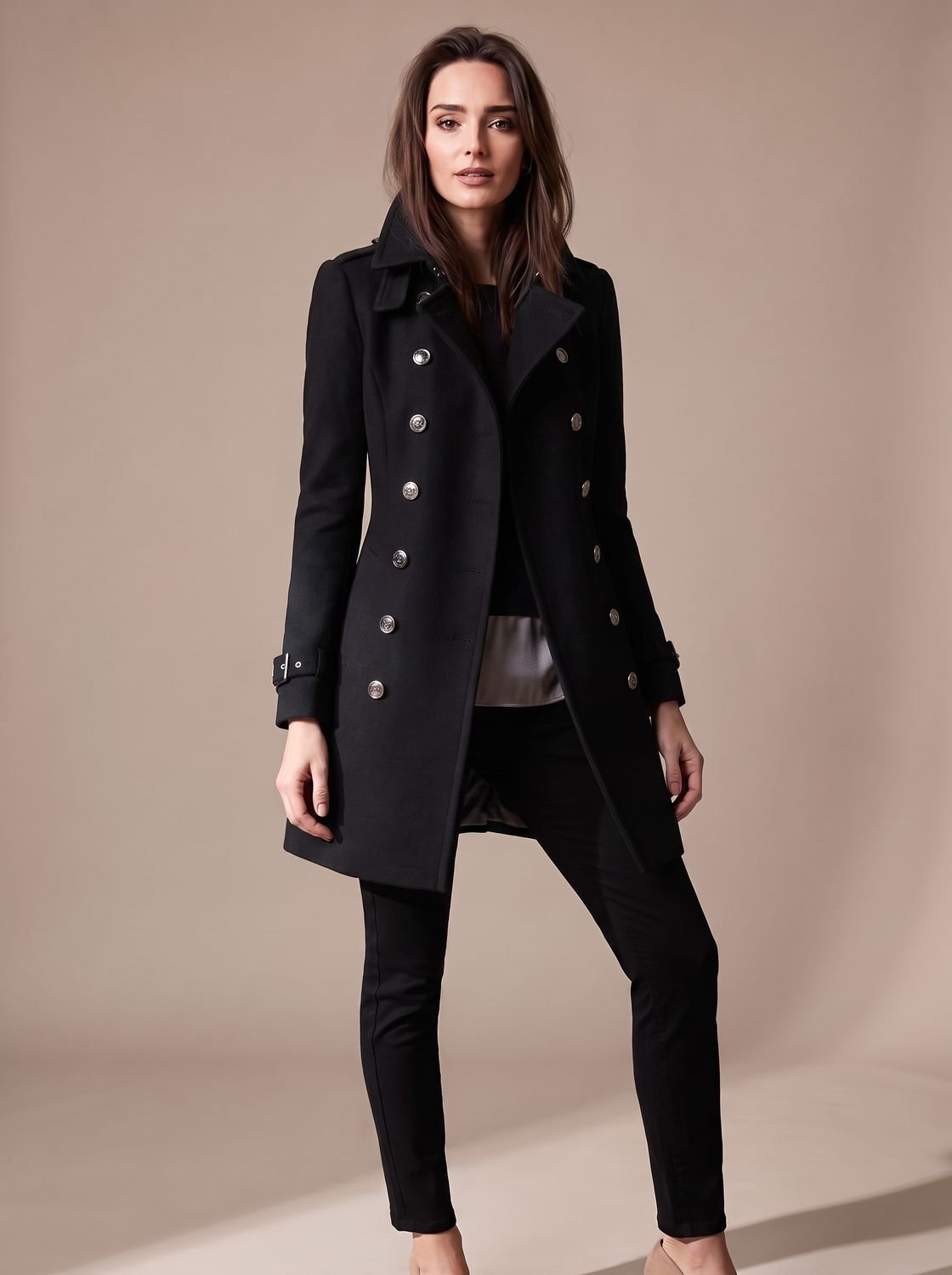 Eleganter zweireihiger Wintermantel aus Wolle für Damen