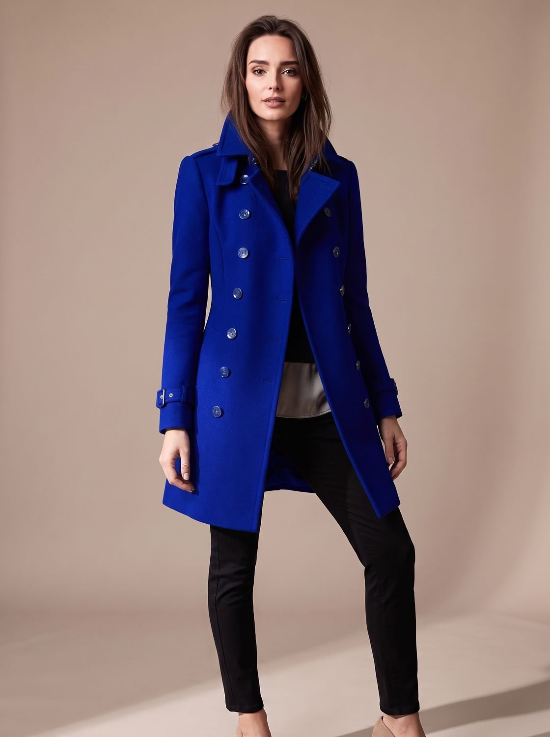 Eleganter zweireihiger Wintermantel aus Wolle für Damen