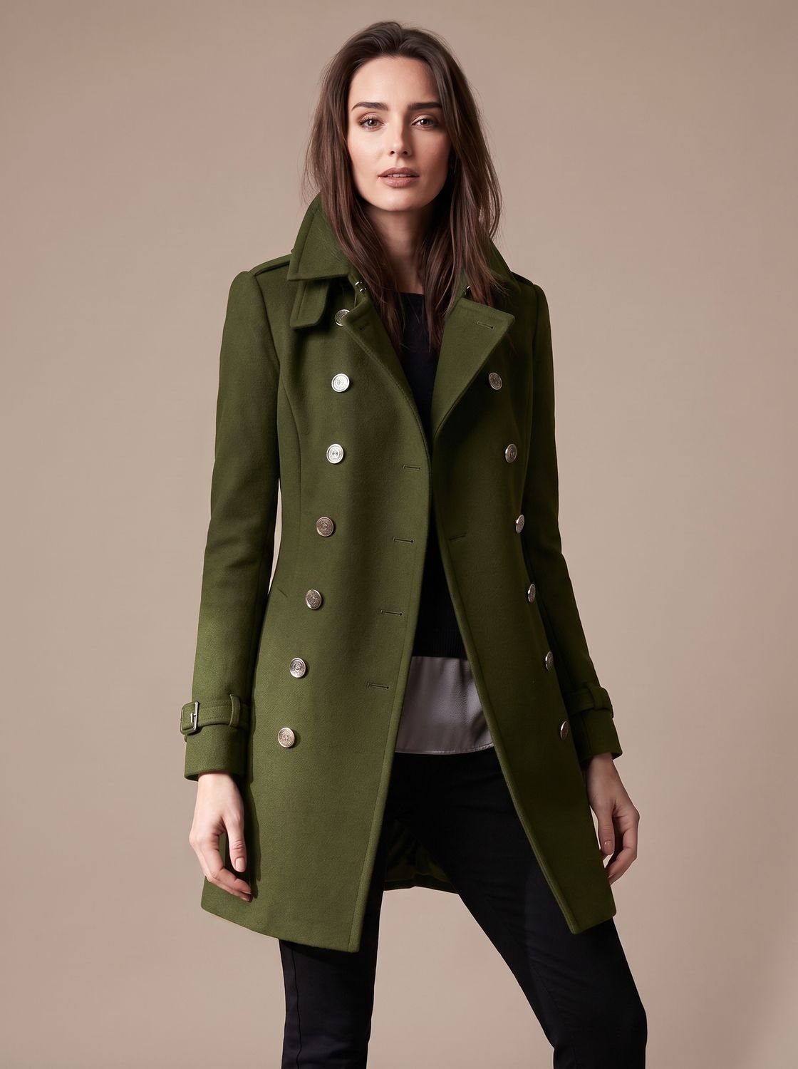 Eleganter zweireihiger Wintermantel aus Wolle für Damen