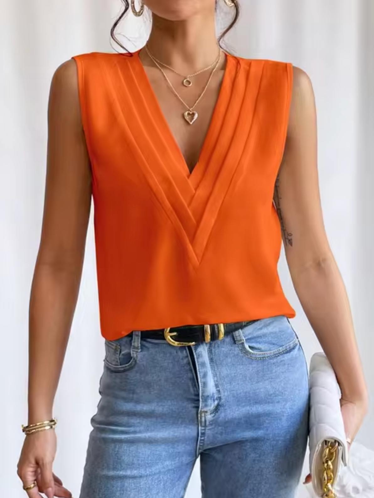 Elegantes Ärmelloses Damen-Top mit Plissee und V-Ausschnitt