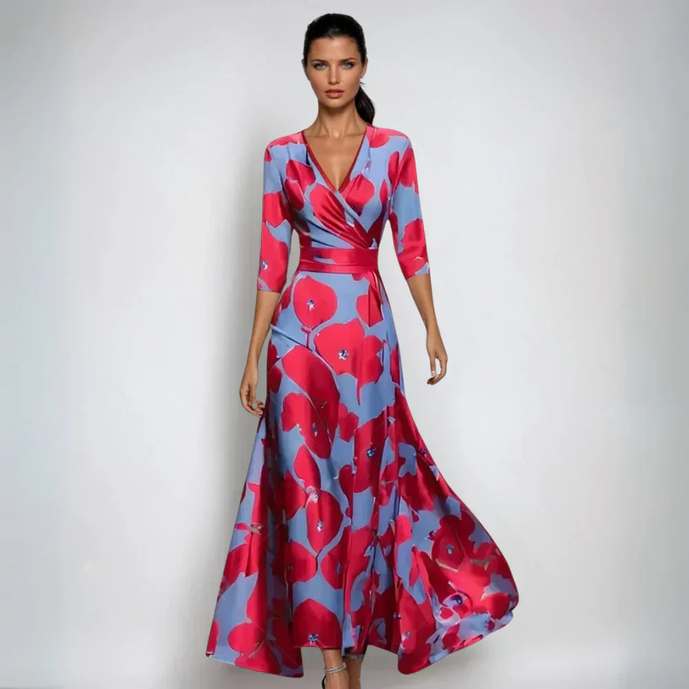 Elegantes langes Kleid mit V-Ausschnitt