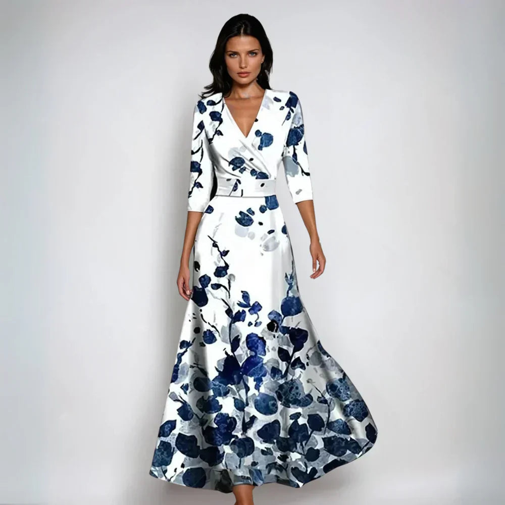 Elegantes langes Kleid mit V-Ausschnitt