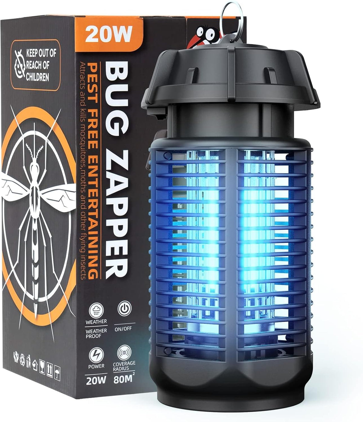 Elektrischer Insektenvernichter mit 20W UV-Licht und 4200V Hochspannungsgitter, IPX4 wasserdicht