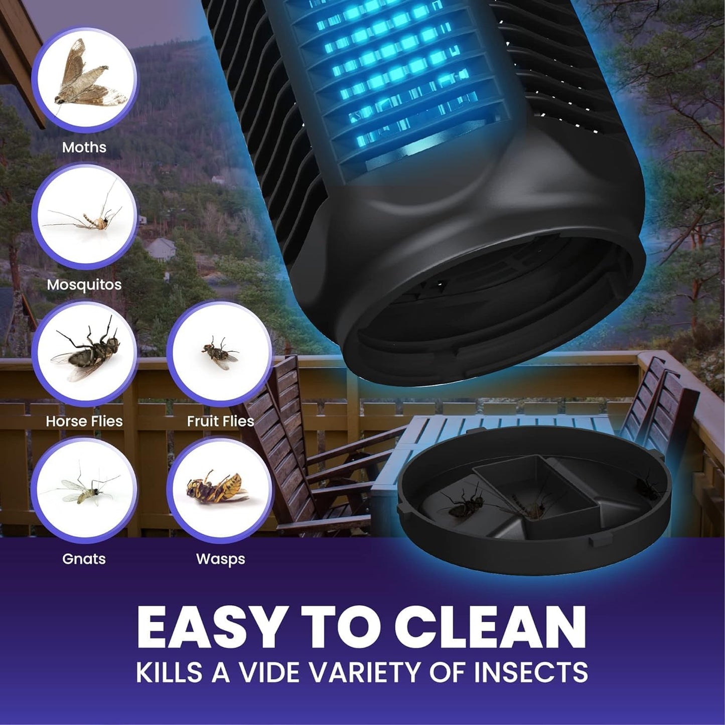 Elektrischer Insektenvernichter mit 20W UV-Licht und 4200V Hochspannungsgitter, IPX4 wasserdicht