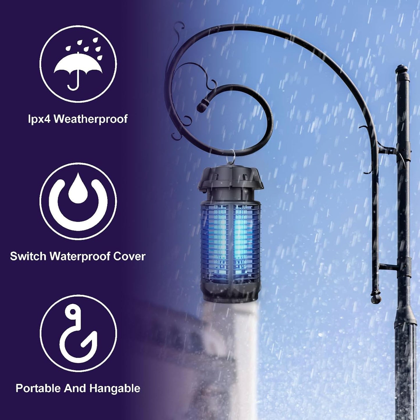 Elektrischer Insektenvernichter mit 20W UV-Licht und 4200V Hochspannungsgitter, IPX4 wasserdicht
