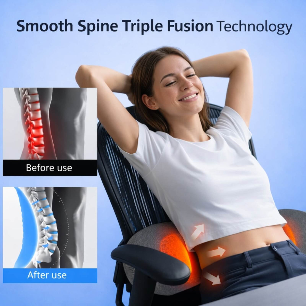 Elektrisches 3-in-1-Rückenmassagegerät mit Wärmefunktion, Vibration und Lendenwirbelstütze – für Zuhause und Büro