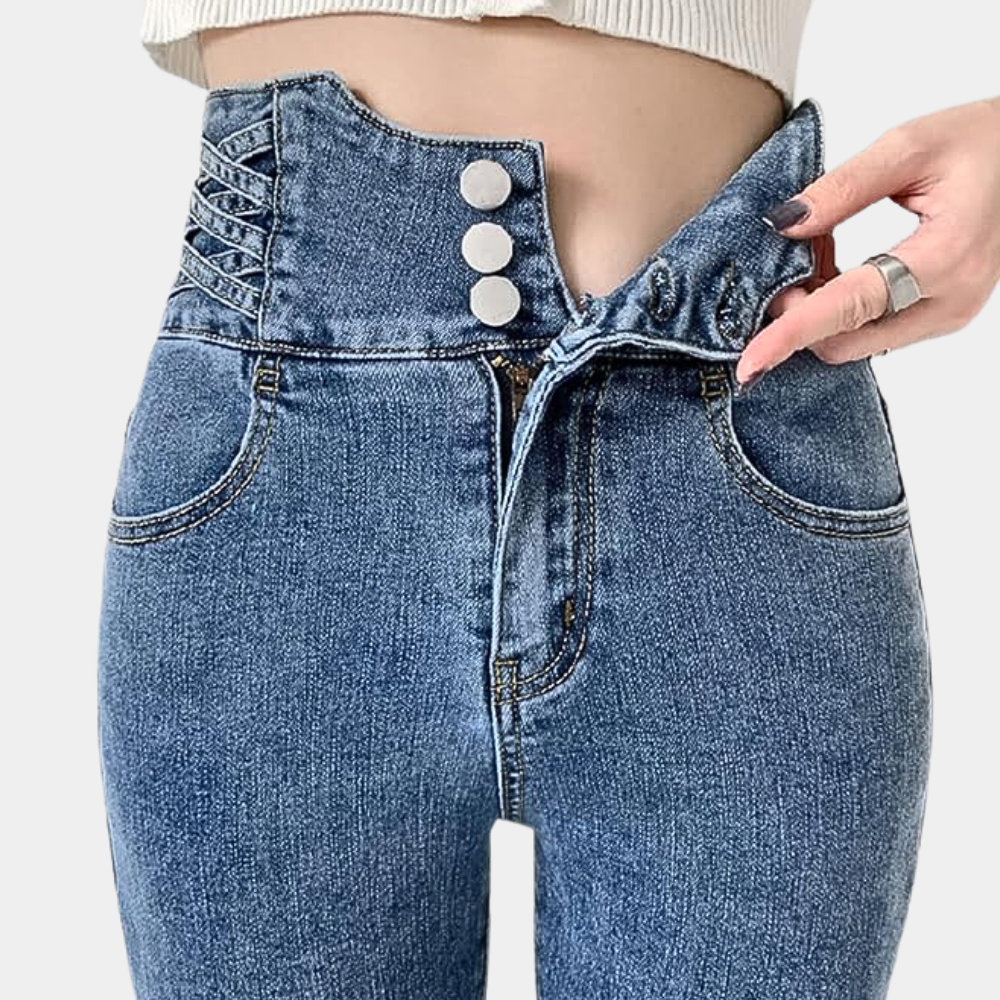 Eng anliegende High-Waist-Damenjeans – klassisches Design, strapazierfähiger Stoff, für den Alltag