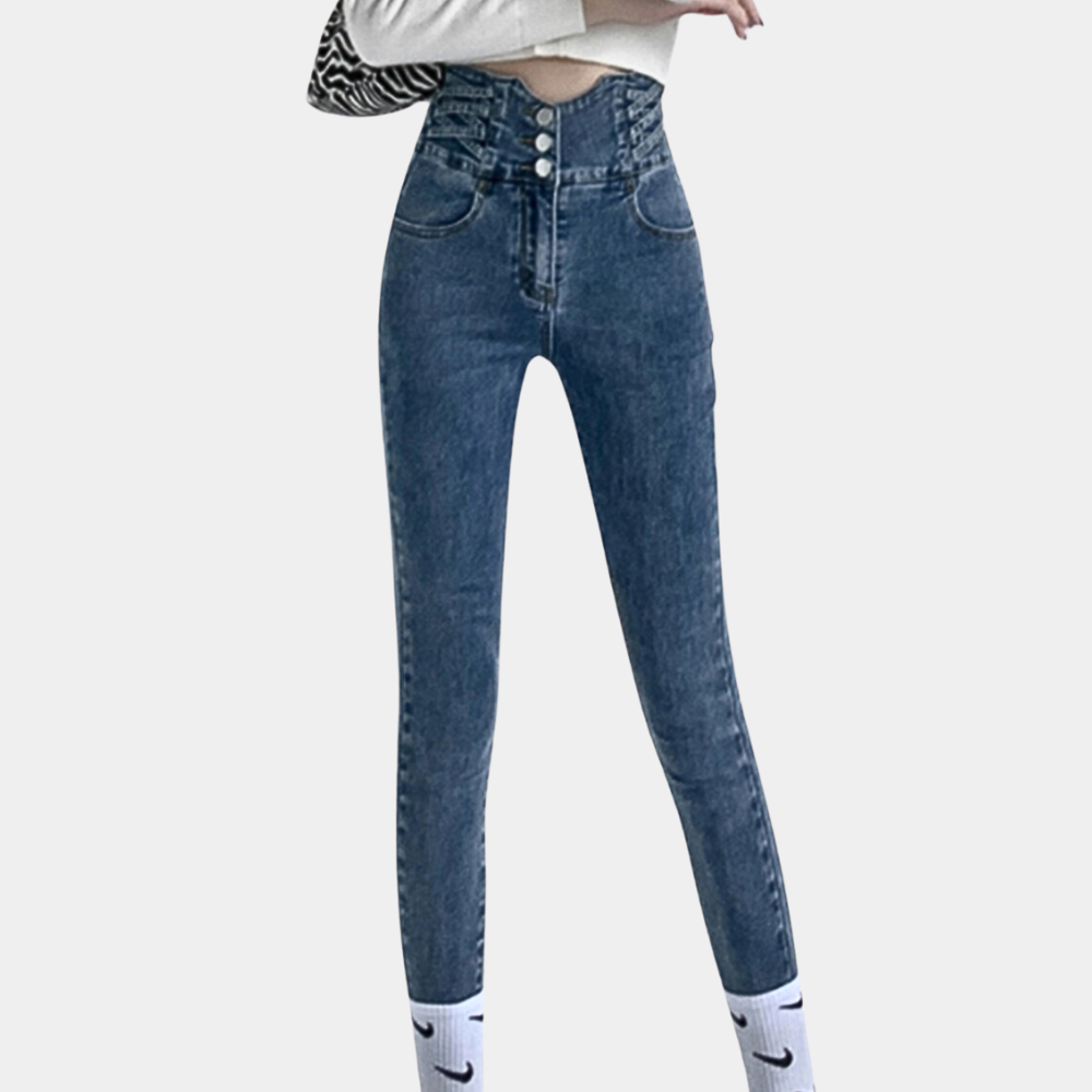 Eng anliegende High-Waist-Damenjeans – klassisches Design, strapazierfähiger Stoff, für den Alltag