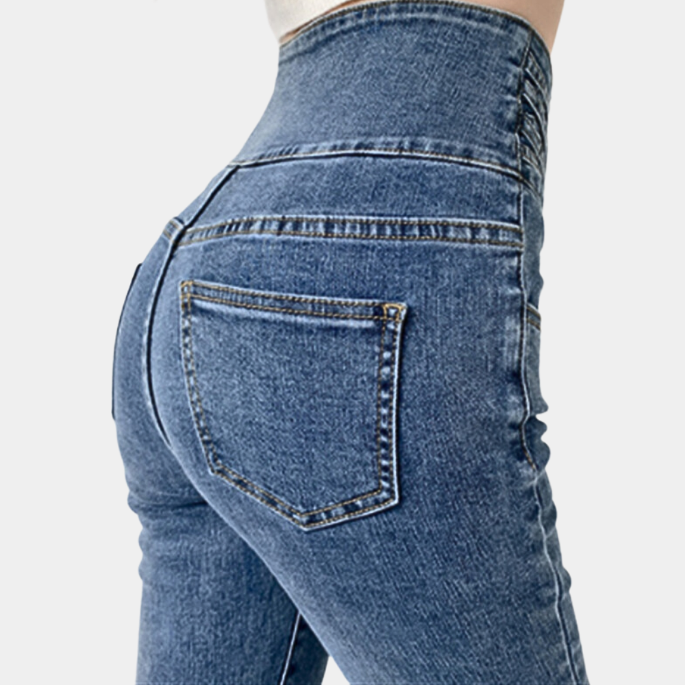 Eng anliegende High-Waist-Damenjeans – klassisches Design, strapazierfähiger Stoff, für den Alltag