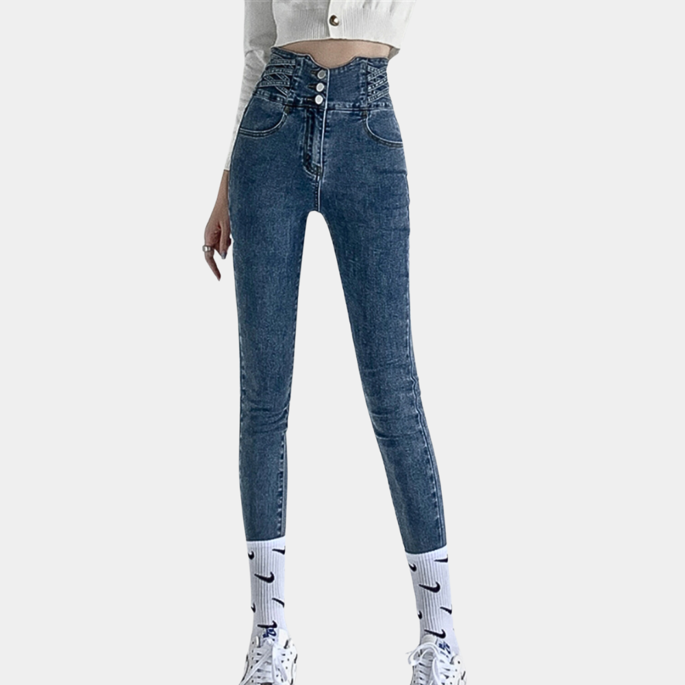 Eng anliegende High-Waist-Damenjeans – klassisches Design, strapazierfähiger Stoff, für den Alltag