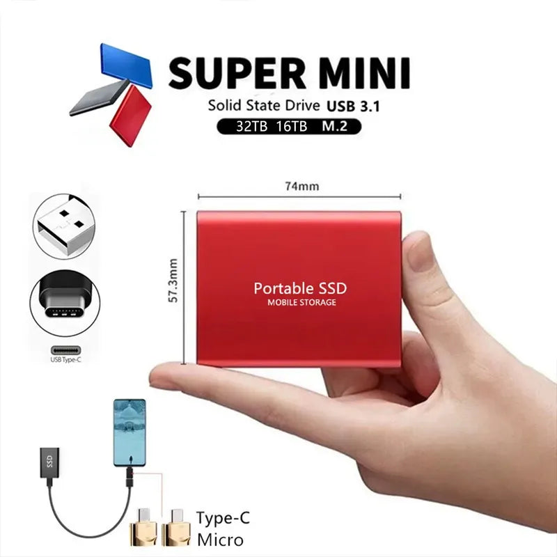 Externe SSD-Festplatte 1, 2, 4, 8, 12, 16, 32, 64 TB