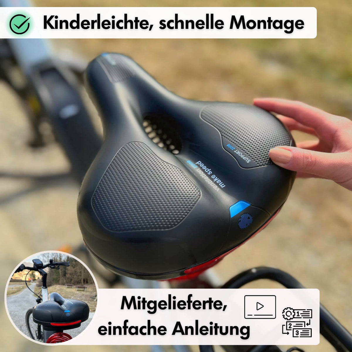 Fahrradsattel mit druckentlastendem Memory-Schaum - Schwarz