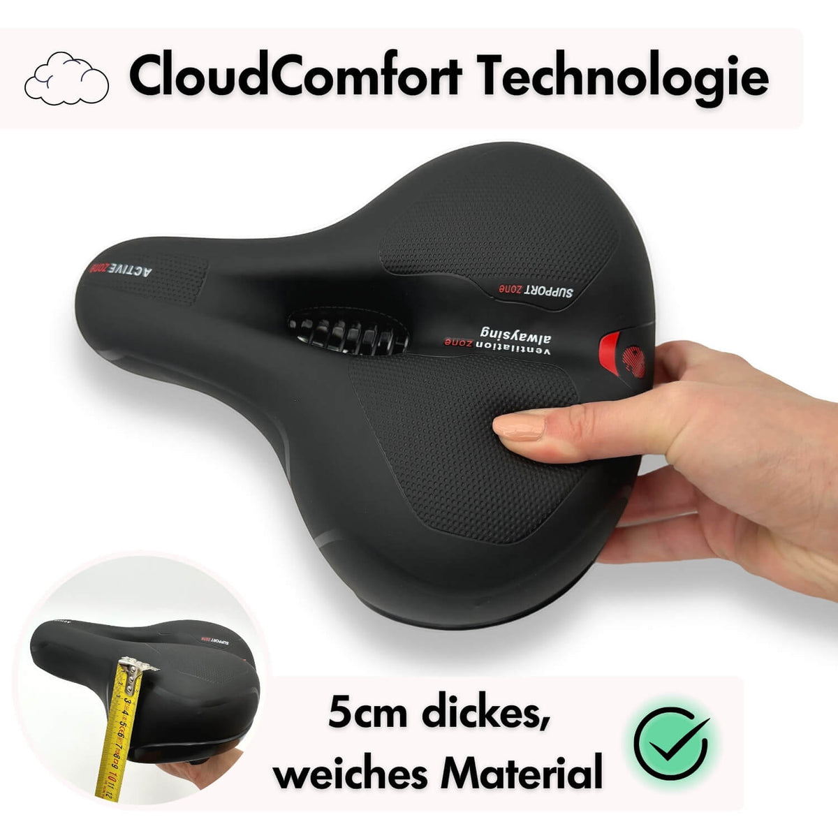 Fahrradsattel mit druckentlastendem Memory-Schaum - Schwarz