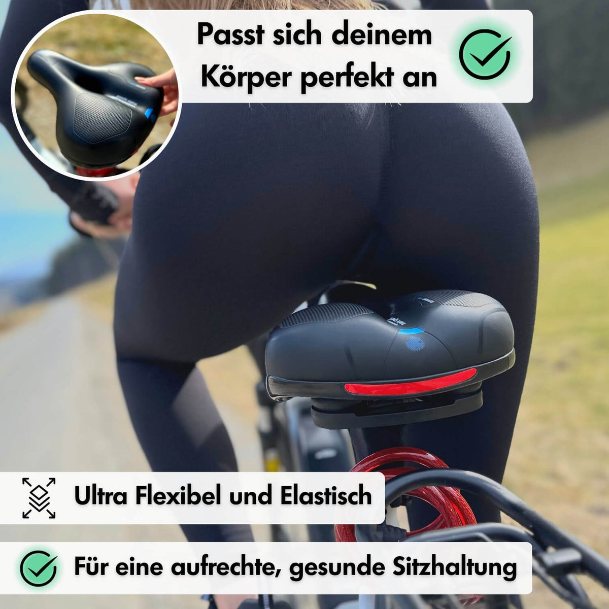 Fahrradsattel mit druckentlastendem Memory-Schaum - Schwarz