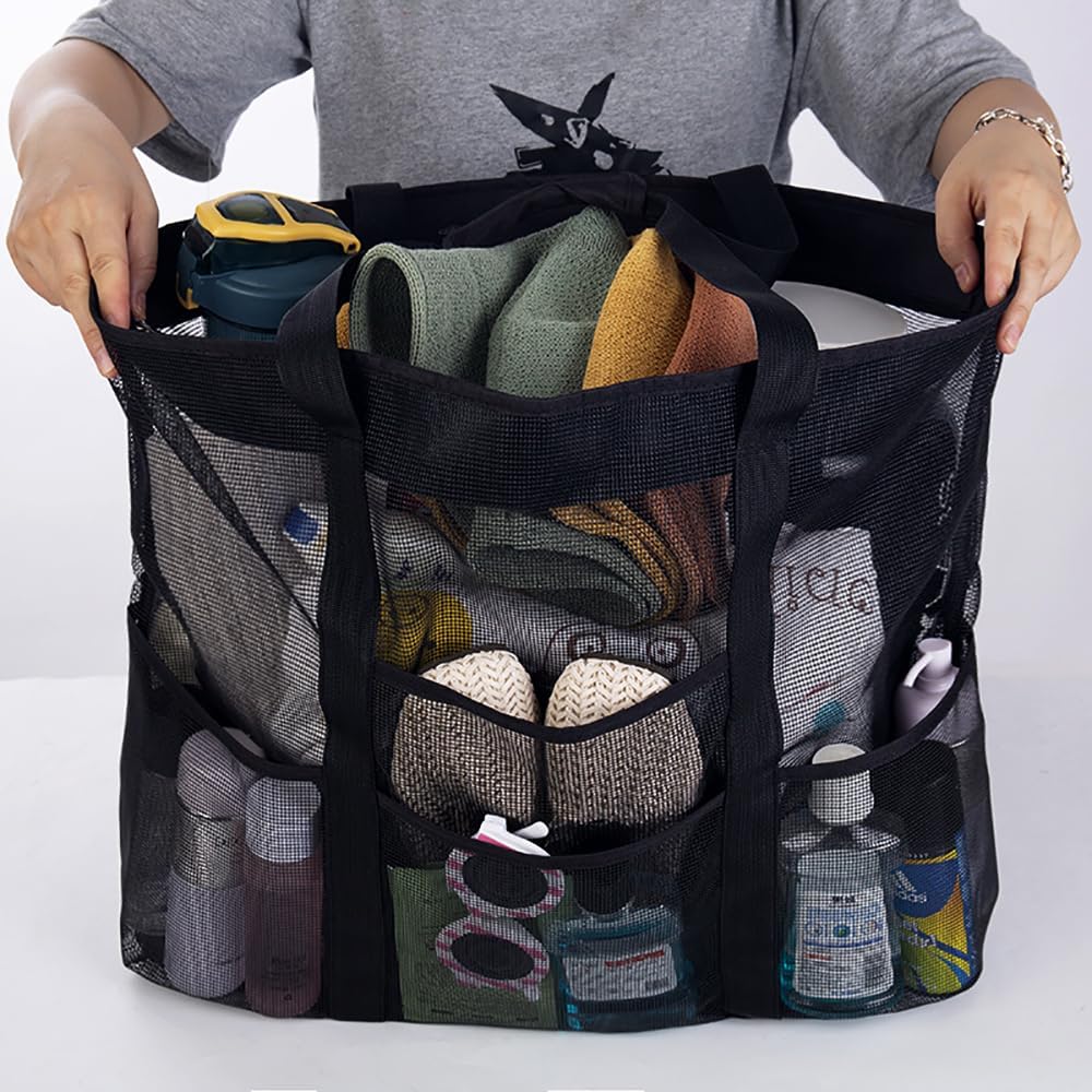 Faltbare Mesh-Strandtasche mit 9 Taschen für Familienausflüge