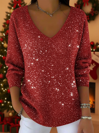 Festlicher Damen-Pullover mit V-Ausschnitt – elegant & warm