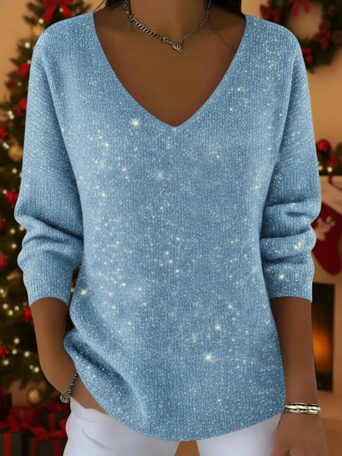 Festlicher Damen-Pullover mit V-Ausschnitt – elegant & warm
