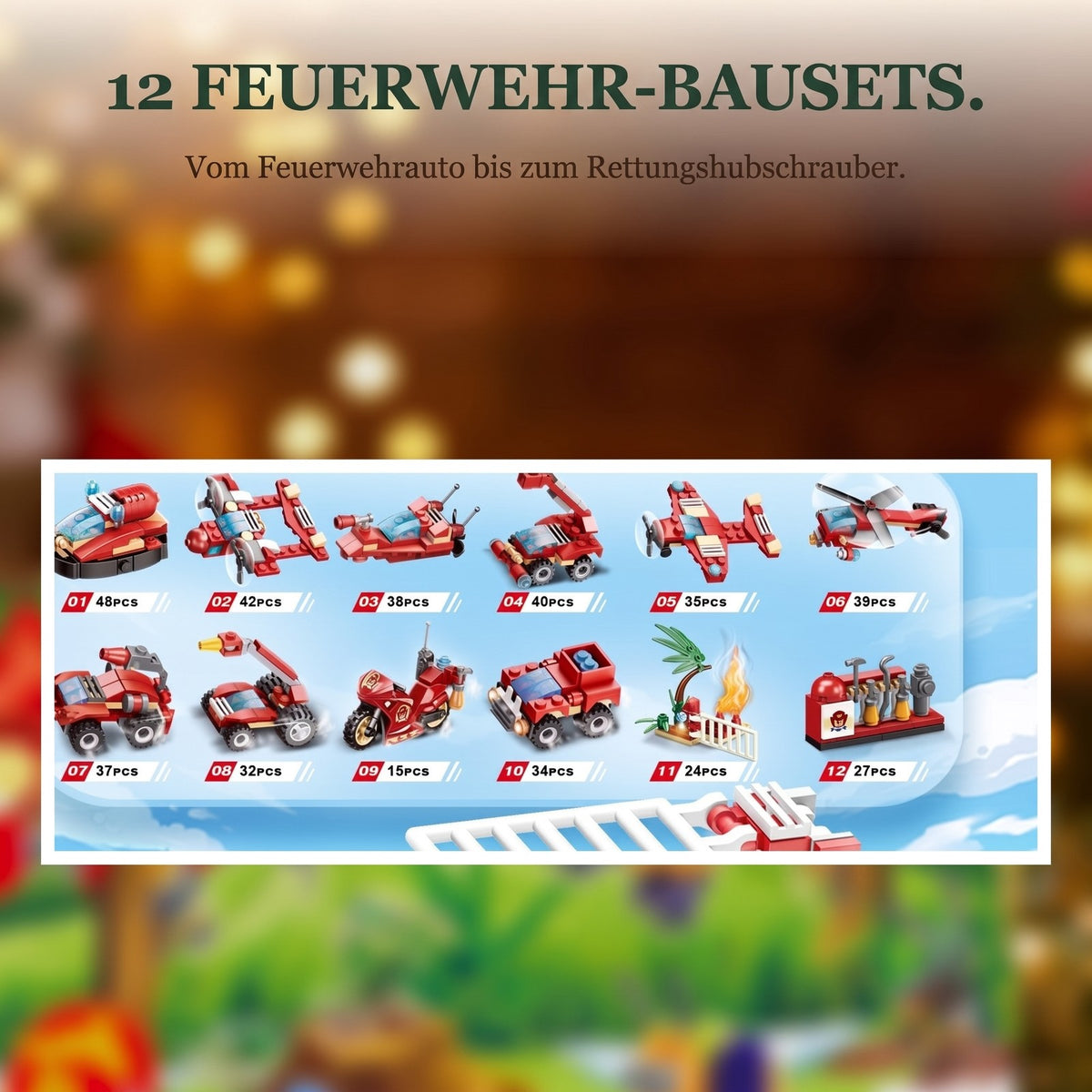 Feuerwehr- und Baufahrzeug-Adventskalender, Mini-Fahrzeuge + große Modelle