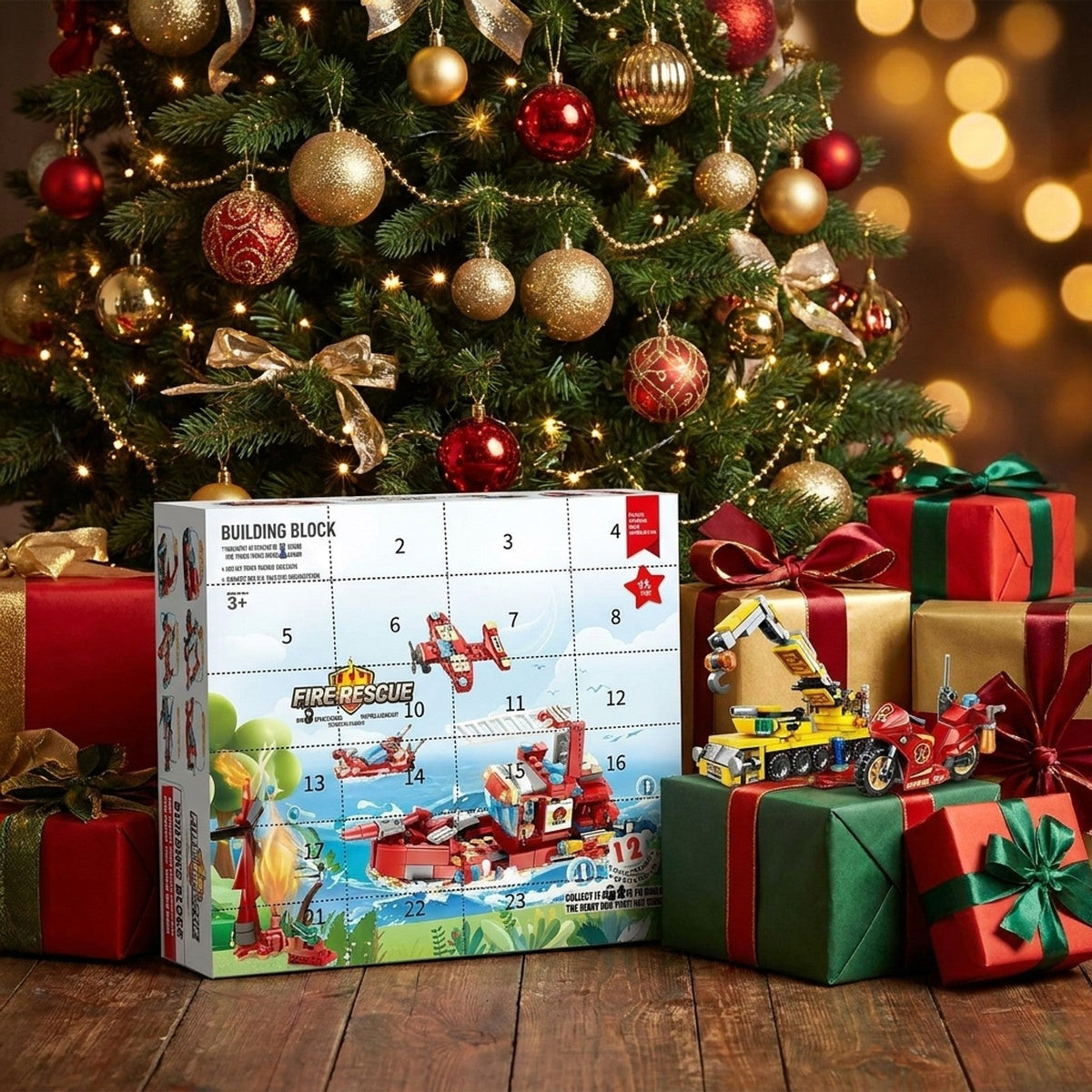 Feuerwehr- und Baufahrzeug-Adventskalender, Mini-Fahrzeuge + große Modelle