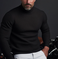 Figurbetonter Rippstrick-Rollkragenpullover für Herren