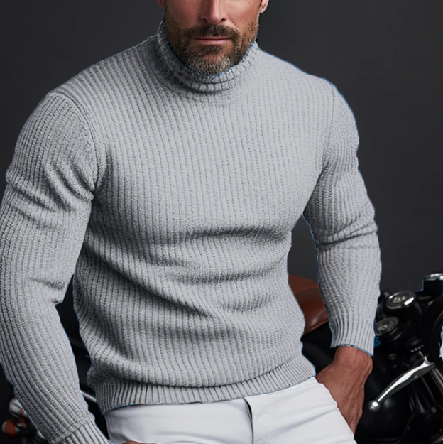 Figurbetonter Rippstrick-Rollkragenpullover für Herren