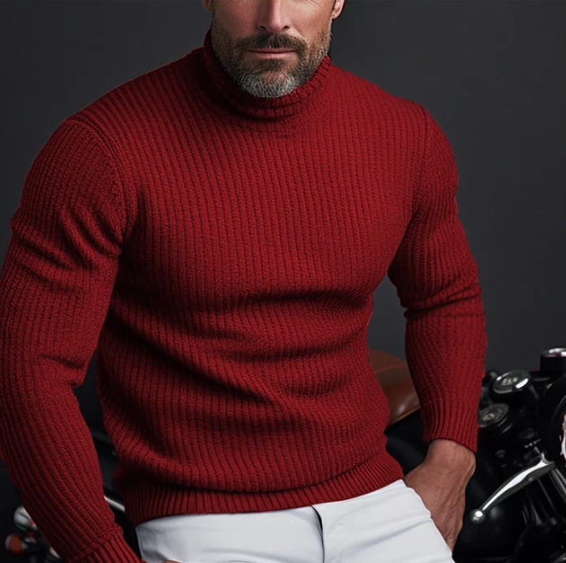 Figurbetonter Rippstrick-Rollkragenpullover für Herren