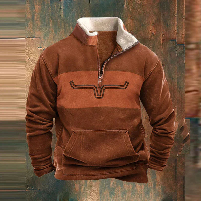 Fleece-Pullover für Herren im Western-Stil mit Viertelreißverschluss