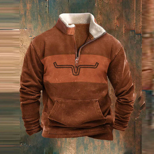 Fleece-Pullover für Herren im Western-Stil mit Viertelreißverschluss