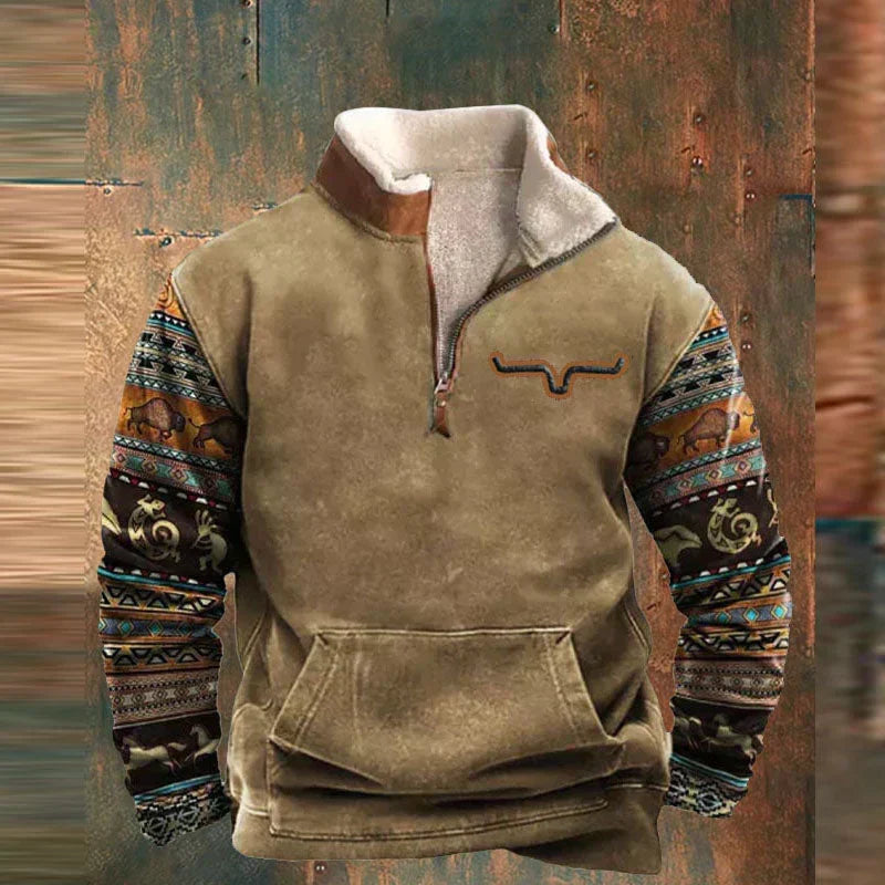 Fleece-Pullover für Herren im Western-Stil mit Viertelreißverschluss