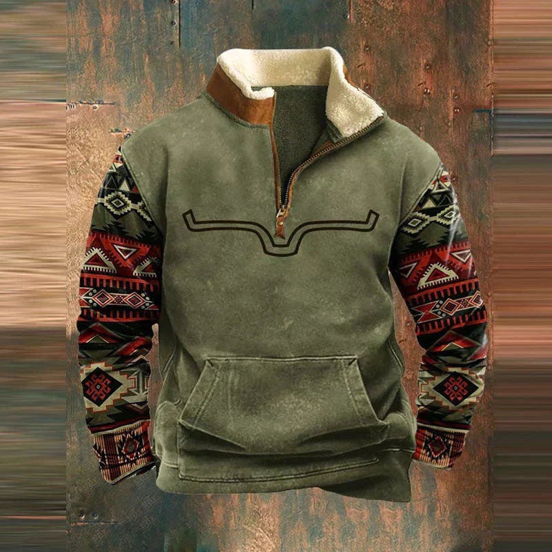 Fleece-Pullover für Herren im Western-Stil mit Viertelreißverschluss