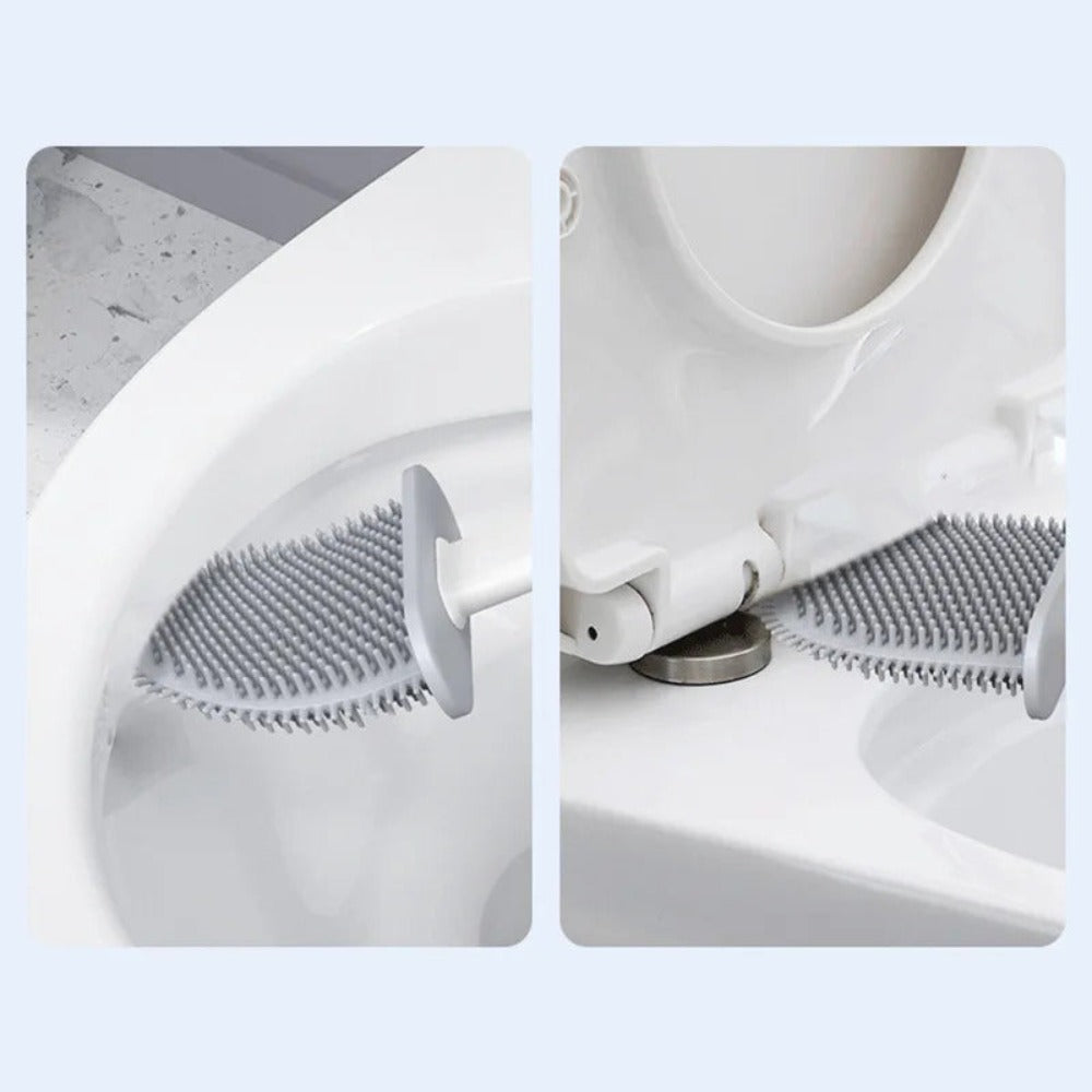 Flexible Silikon-Toilettenbürste mit Halterung zur Wandmontage, hygienische Reinigung ohne Bohren