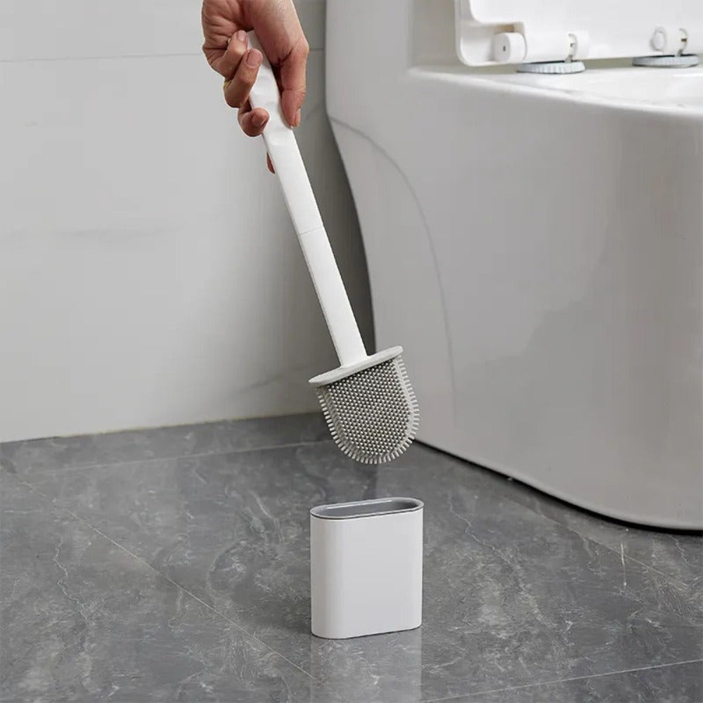 Flexible Silikon-Toilettenbürste mit Halterung zur Wandmontage, hygienische Reinigung ohne Bohren