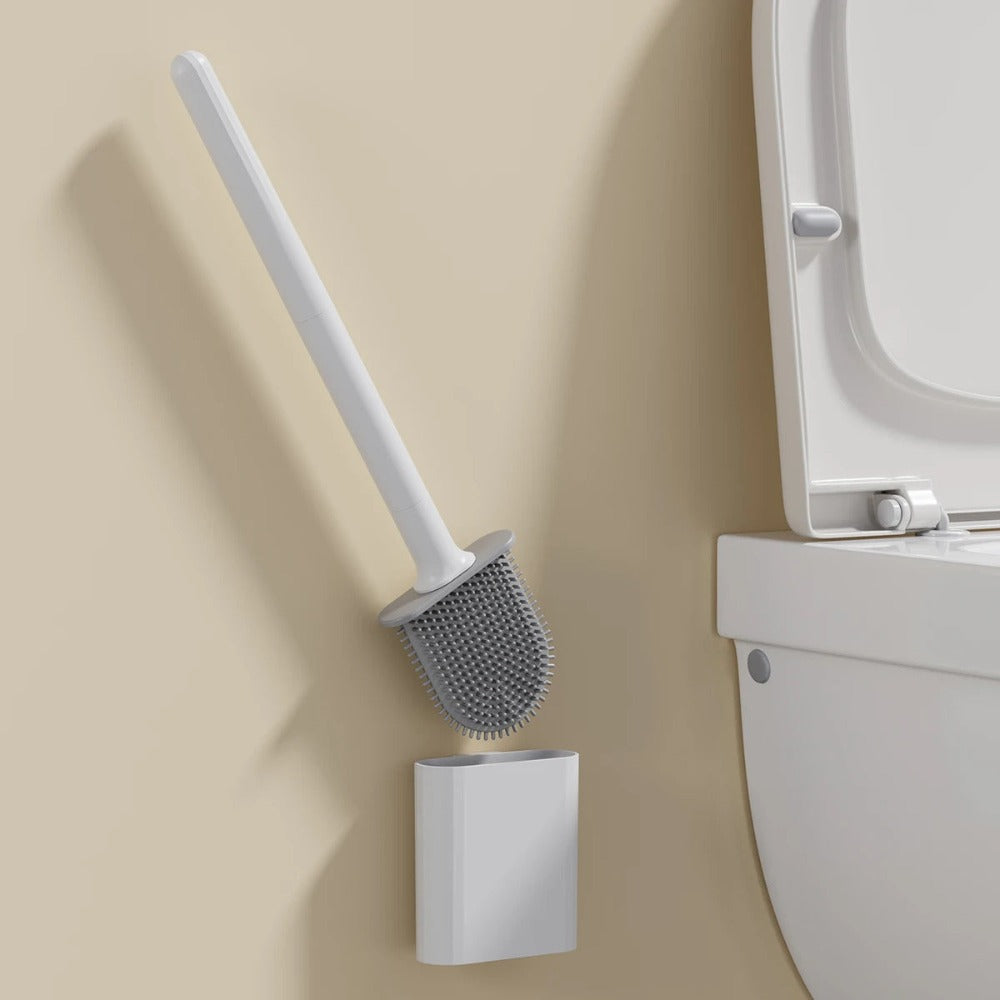 Flexible Silikon-Toilettenbürste mit Halterung zur Wandmontage, hygienische Reinigung ohne Bohren