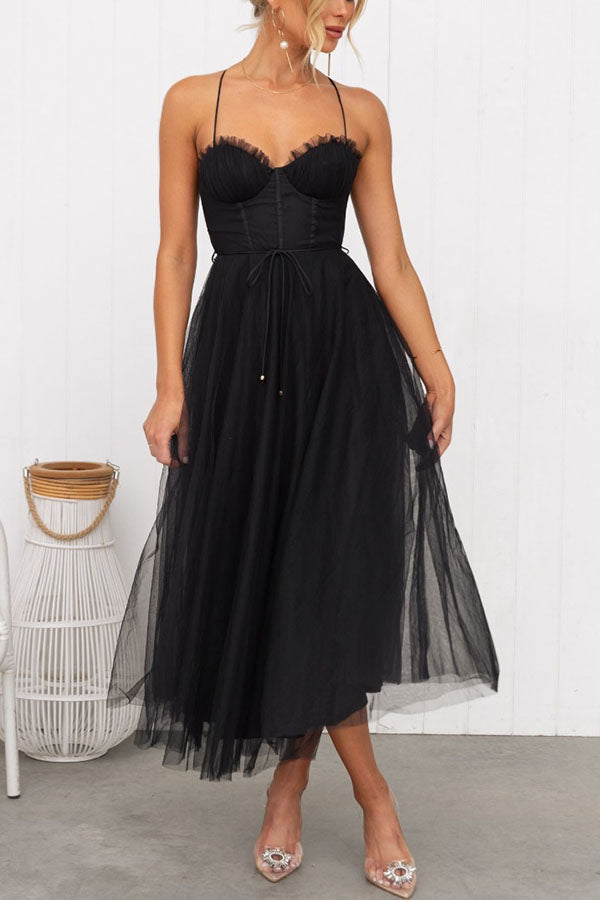 Fließendes ärmelloses Damen-Maxikleid aus Chiffon mit V-Ausschnitt