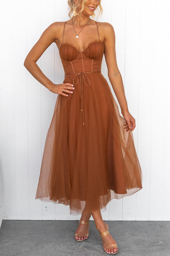 Fließendes ärmelloses Damen-Maxikleid aus Chiffon mit V-Ausschnitt