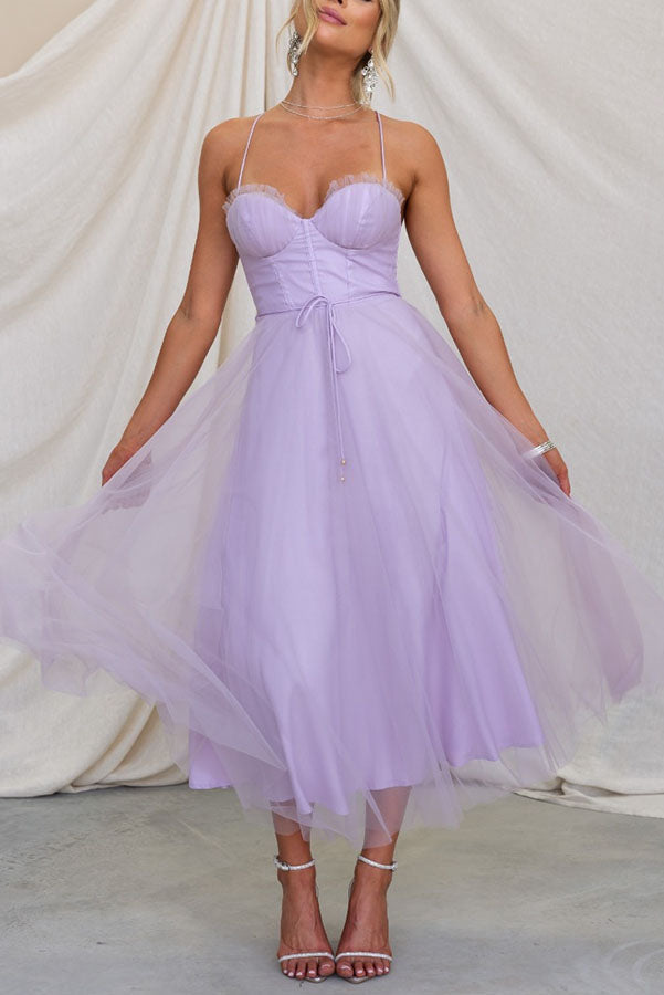Fließendes ärmelloses Damen-Maxikleid aus Chiffon mit V-Ausschnitt