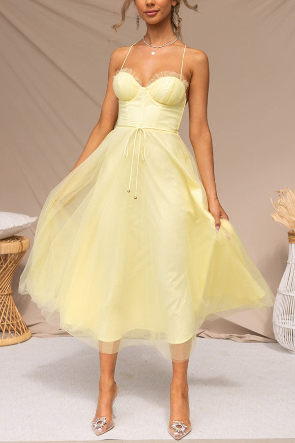 Fließendes ärmelloses Damen-Maxikleid aus Chiffon mit V-Ausschnitt