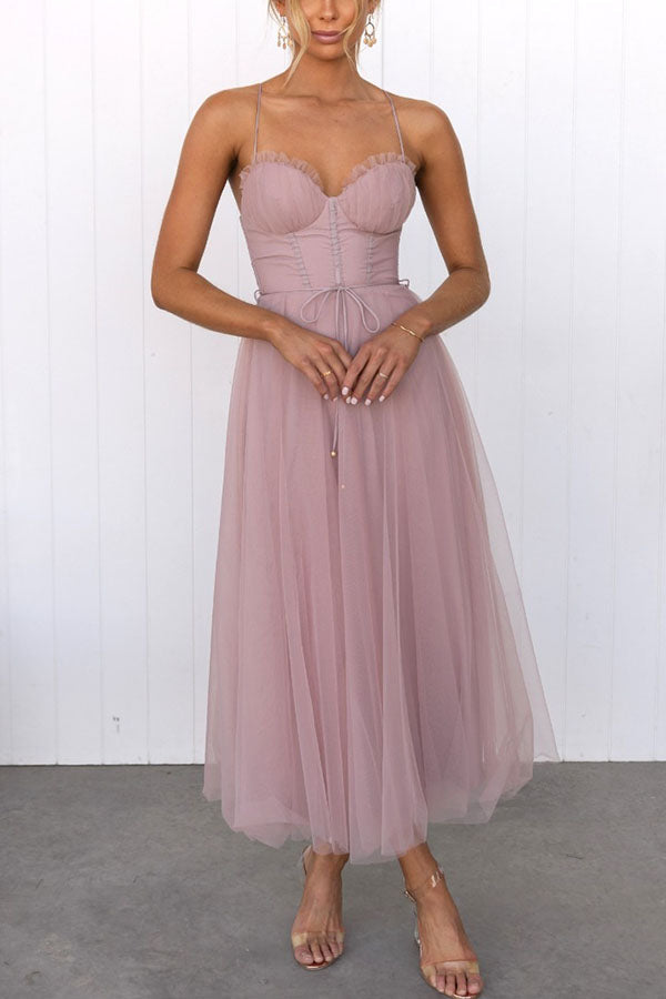 Fließendes ärmelloses Damen-Maxikleid aus Chiffon mit V-Ausschnitt