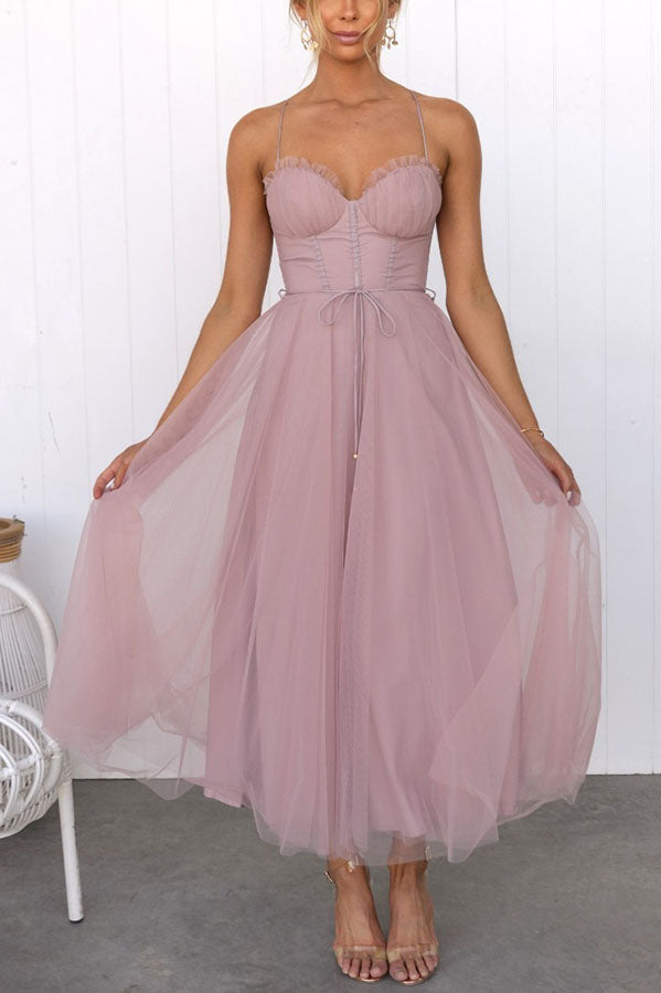 Fließendes ärmelloses Damen-Maxikleid aus Chiffon mit V-Ausschnitt