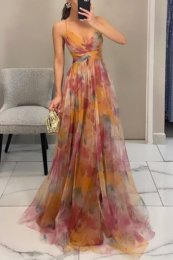 Fließendes Damen-Maxikleid in A-Linie mit Blumenmuster