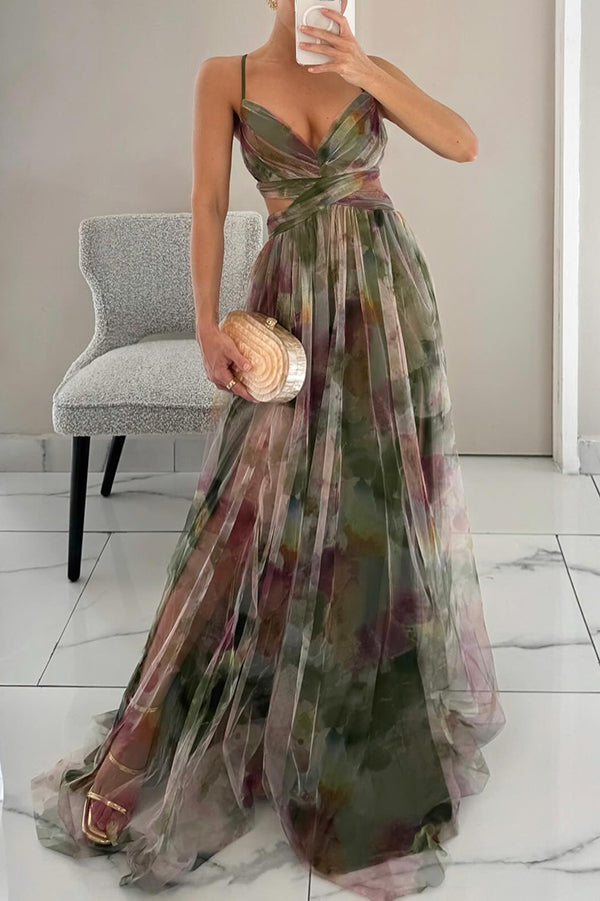 Fließendes Damen-Maxikleid in A-Linie mit Blumenmuster
